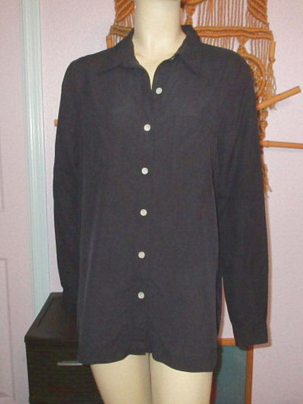 Vtg Lizden Silk Blouse Top Size L Button Up Long Sleeves Quiet Luxury Neutral